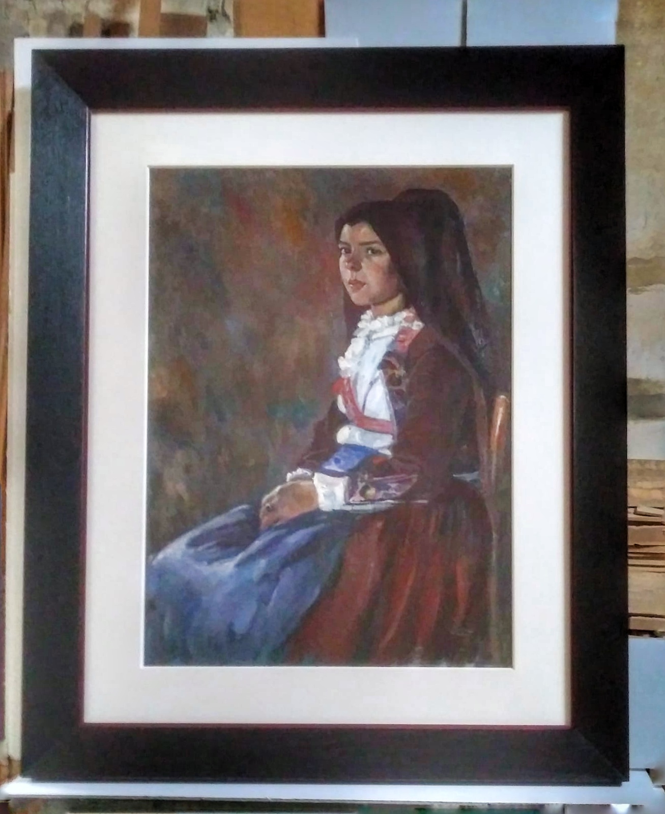 Cornice nera dipinto donna sarda